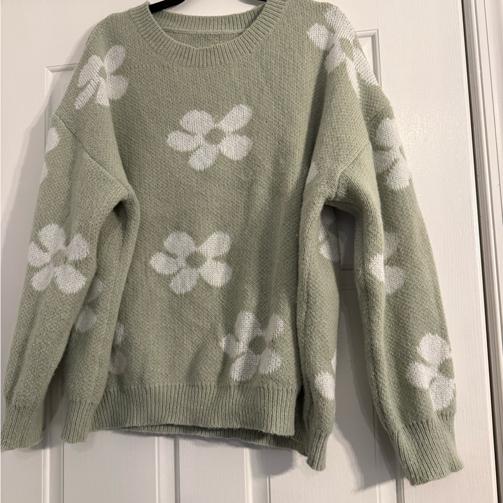 Sage Green Floral Sweater